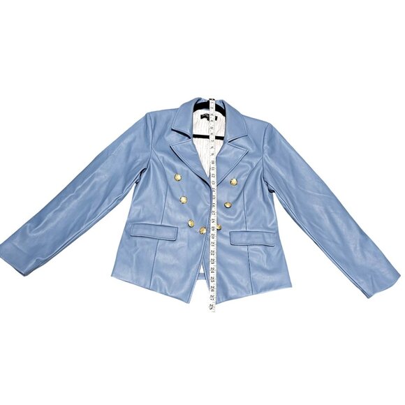 Central Park West Faux Leather Double-Breasted Blazer Jacket L - Picture 8 of 9